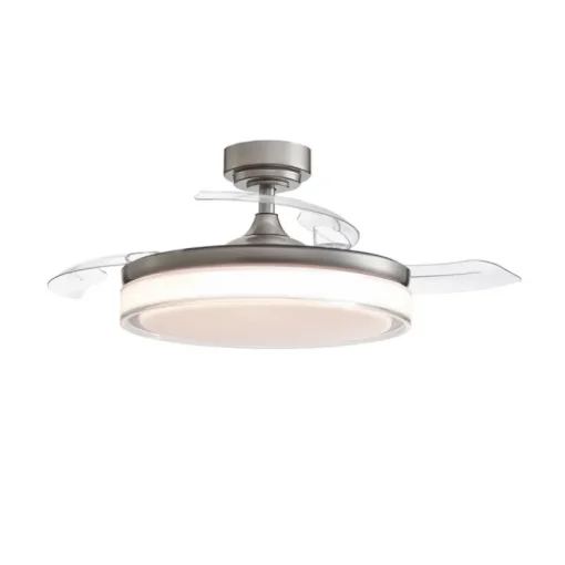 Ventilador de techo Aneto níquel LED 72w 3CCT acabado níquel estilo moderno aspas plegables motor DC 106cm Ø