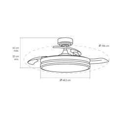 Ventilador de techo Aneto níquel LED 72w 3CCT acabado níquel estilo moderno aspas plegables motor DC 106cm Ø