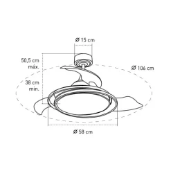 Ventilador de techo Antila blanco LED 60w 3CCT acabado blanco estilo moderno aspas plegables motor DC 106cm Ø