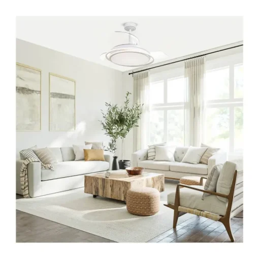 Ventilador de techo Antila blanco LED 60w 3CCT acabado blanco estilo moderno aspas plegables motor DC 106cm Ø