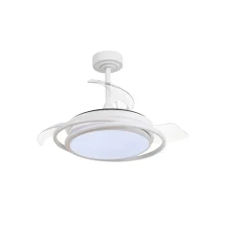 Ventilador de techo Antila Mini blanco LED 40w 3CCT acabado blanco estilo moderno aspas plegables motor DC 92cm Ø