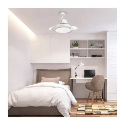 Ventilador de techo Antila Mini blanco LED 40w 3CCT acabado blanco estilo moderno aspas plegables motor DC 92cm Ø