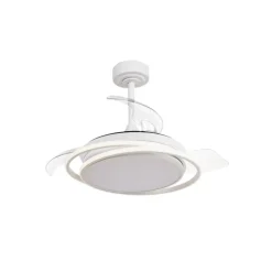 Ventilador de techo Antila Mini blanco LED 40w 3CCT acabado blanco estilo moderno aspas plegables motor DC 92cm Ø