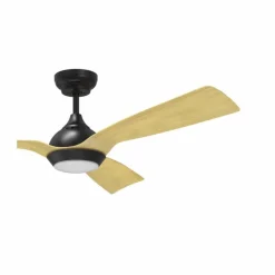 Ventilador de techo Bali LED 12w 4000K acabado negro aspas de madera estilo moderno motor DC 132cm Ø