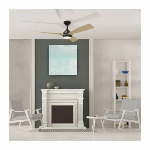 Ventilador de techo Bali LED 12w 4000K acabado negro aspas de madera estilo moderno motor DC 132cm Ø