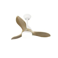 Ventilador de techo Beta blanco/Madera LED 20w 3CCT acabado blanco aspas madera natural estilo moderno motor DC 92cm Ø