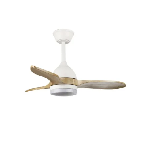 Ventilador de techo Beta blanco/Madera LED 20w 3CCT acabado blanco aspas madera natural estilo moderno motor DC 92cm Ø