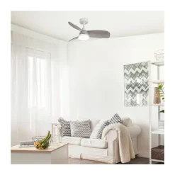 Ventilador de techo Byan blanco/ceniza LED 18w 3CCT acabado blanco efecto madera tono ceniza estilo moderno motor DC 92cm Ø