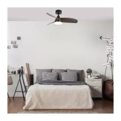 Ventilador de techo Byan negro/madera LED 18w 3CCT acabado negro efecto madera tono oscuro estilo moderno motor DC 92cm Ø