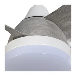 Ventilador de techo Byan blanco/ceniza LED 18w 3CCT acabado blanco efecto madera tono ceniza estilo moderno motor DC 60cm Ø