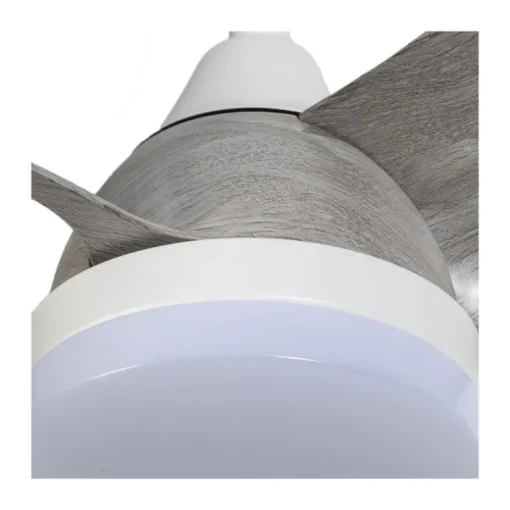 Ventilador de techo Byan blanco/ceniza LED 18w 3CCT acabado blanco efecto madera tono ceniza estilo moderno motor DC 60cm Ø