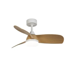 Ventilador de techo Byan blanco/madera LED 18w 3CCT acabado blanco efecto madera tono natural estilo moderno motor DC 92cm Ø