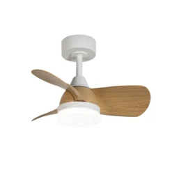 Ventilador de techo Byan blanco/claro LED 18w 3CCT acabado blanco aspas efecto madera tono claro estilo moderno motor DC 60cm Ø