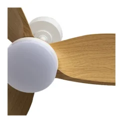 Ventilador de techo Byan blanco/madera LED 18w 3CCT acabado blanco efecto madera tono natural estilo moderno motor DC 92cm Ø
