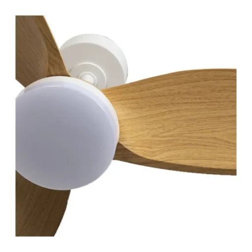 Ventilador de techo Byan blanco/madera LED 18w 3CCT acabado blanco efecto madera tono natural estilo moderno motor DC 92cm Ø
