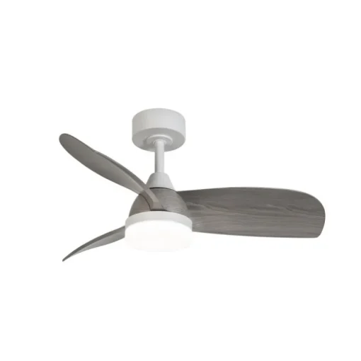 Ventilador de techo Byan blanco/ceniza LED 18w 3CCT acabado blanco efecto madera tono ceniza estilo moderno motor DC 92cm Ø