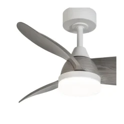 Ventilador de techo Byan blanco/ceniza LED 18w 3CCT acabado blanco efecto madera tono ceniza estilo moderno motor DC 92cm Ø