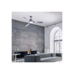 Ventilador de techo Ekos Níquel LED 15w 3CCT acabado níquel estilo moderno motor DC 132cm Ø