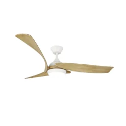 Ventilador de techo Enna blanco/madera LED 24w 3CCT acabado blanco estilo moderno aspas efecto madera motor DC 137cm Ø