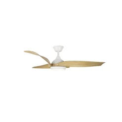 Ventilador de techo Enna blanco/madera LED 24w 3CCT acabado blanco estilo moderno aspas efecto madera motor DC 137cm Ø