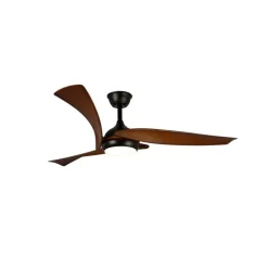Ventilador de techo Enna negro/madera LED 24w 3CCT acabado negro estilo moderno aspas efecto madera motor DC 137cm Ø