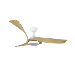 Ventilador de techo Enna blanco/madera LED 24w 3CCT acabado blanco estilo moderno aspas efecto madera motor DC 137cm Ø