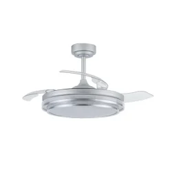 Ventilador de techo Lander plata LED 72w 3CCT acabado acero plata estilo moderno aspas plegables motor DC 106cm Ø