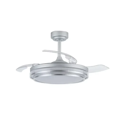 Ventilador de techo Lander plata LED 72w 3CCT acabado acero plata estilo moderno aspas plegables motor DC 106cm Ø