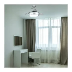 Ventilador de techo Lander Mini plata LED 46w 3CCT acabado acero plata estilo moderno aspas plegables motor DC 92cm Ø