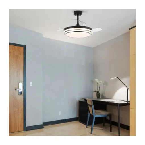 Ventilador de techo Lander negro LED 72w 3CCT acabado acero negro estilo moderno aspas plegables motor DC 106cm Ø