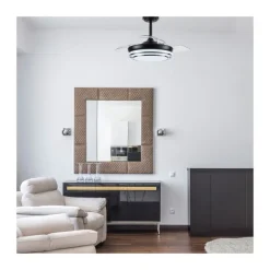 Ventilador de techo Lander Mini negro LED 46w 3CCT acabado acero negro estilo moderno aspas plegables motor DC 92cm Ø