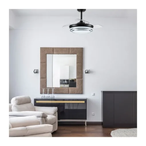 Ventilador de techo Lander Mini negro LED 46w 3CCT acabado acero negro estilo moderno aspas plegables motor DC 92cm Ø