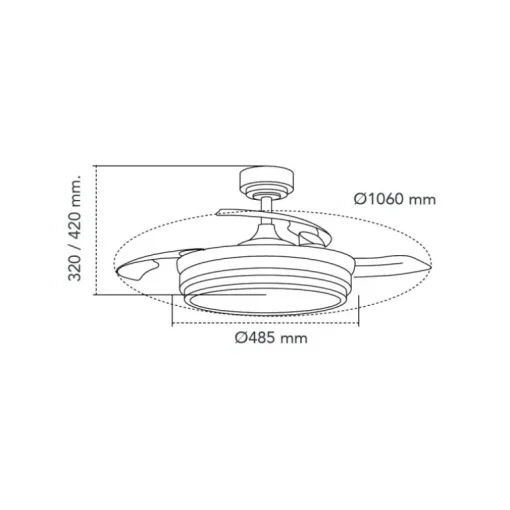 Ventilador de techo Lander negro LED 72w 3CCT acabado acero negro estilo moderno aspas plegables motor DC 106cm Ø