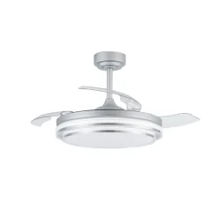 Ventilador de techo Lander plata LED 72w 3CCT acabado acero plata estilo moderno aspas plegables motor DC 106cm Ø