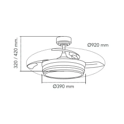 Ventilador de techo Lander Mini plata LED 46w 3CCT acabado acero plata estilo moderno aspas plegables motor DC 92cm Ø