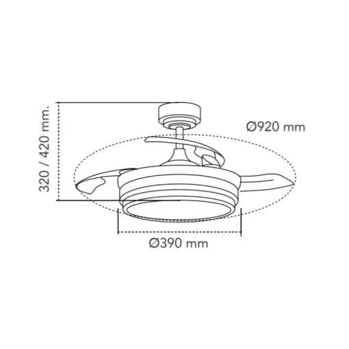 Ventilador de techo Lander Mini plata LED 46w 3CCT acabado acero plata estilo moderno aspas plegables motor DC 92cm Ø