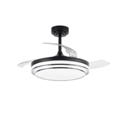 Ventilador de techo Lander negro LED 72w 3CCT acabado acero negro estilo moderno aspas plegables motor DC 106cm Ø