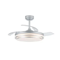 Ventilador de techo Lander plata LED 72w 3CCT acabado acero plata estilo moderno aspas plegables motor DC 106cm Ø