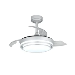 Ventilador de techo Lander Mini plata LED 46w 3CCT acabado acero plata estilo moderno aspas plegables motor DC 92cm Ø