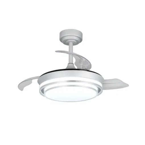 Ventilador de techo Lander Mini plata LED 46w 3CCT acabado acero plata estilo moderno aspas plegables motor DC 92cm Ø