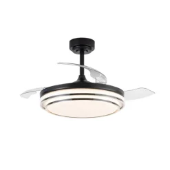Ventilador de techo Lander negro LED 72w 3CCT acabado acero negro estilo moderno aspas plegables motor DC 106cm Ø