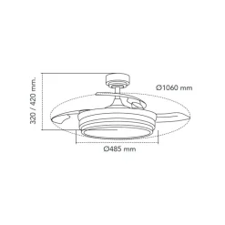 Ventilador de techo Lander plata LED 72w 3CCT acabado acero plata estilo moderno aspas plegables motor DC 106cm Ø