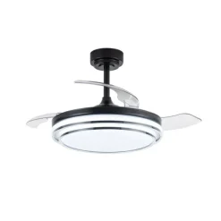 Ventilador de techo Lander negro LED 72w 3CCT acabado acero negro estilo moderno aspas plegables motor DC 106cm Ø