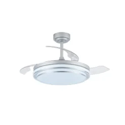 Ventilador de techo Lander plata LED 72w 3CCT acabado acero plata estilo moderno aspas plegables motor DC 106cm Ø