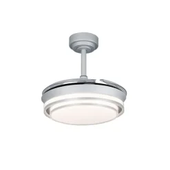 Ventilador de techo Lander Mini plata LED 46w 3CCT acabado acero plata estilo moderno aspas plegables motor DC 92cm Ø