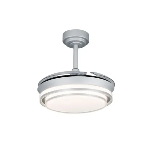 Ventilador de techo Lander Mini plata LED 46w 3CCT acabado acero plata estilo moderno aspas plegables motor DC 92cm Ø