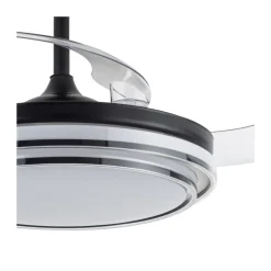 Ventilador de techo Lander negro LED 72w 3CCT acabado acero negro estilo moderno aspas plegables motor DC 106cm Ø
