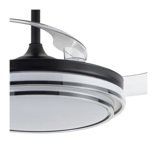 Ventilador de techo Lander negro LED 72w 3CCT acabado acero negro estilo moderno aspas plegables motor DC 106cm Ø