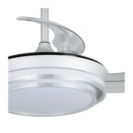 Ventilador de techo Lander Mini plata LED 46w 3CCT acabado acero plata estilo moderno aspas plegables motor DC 92cm Ø