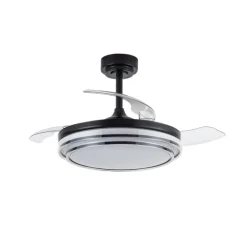 Ventilador de techo Lander negro LED 72w 3CCT acabado acero negro estilo moderno aspas plegables motor DC 106cm Ø